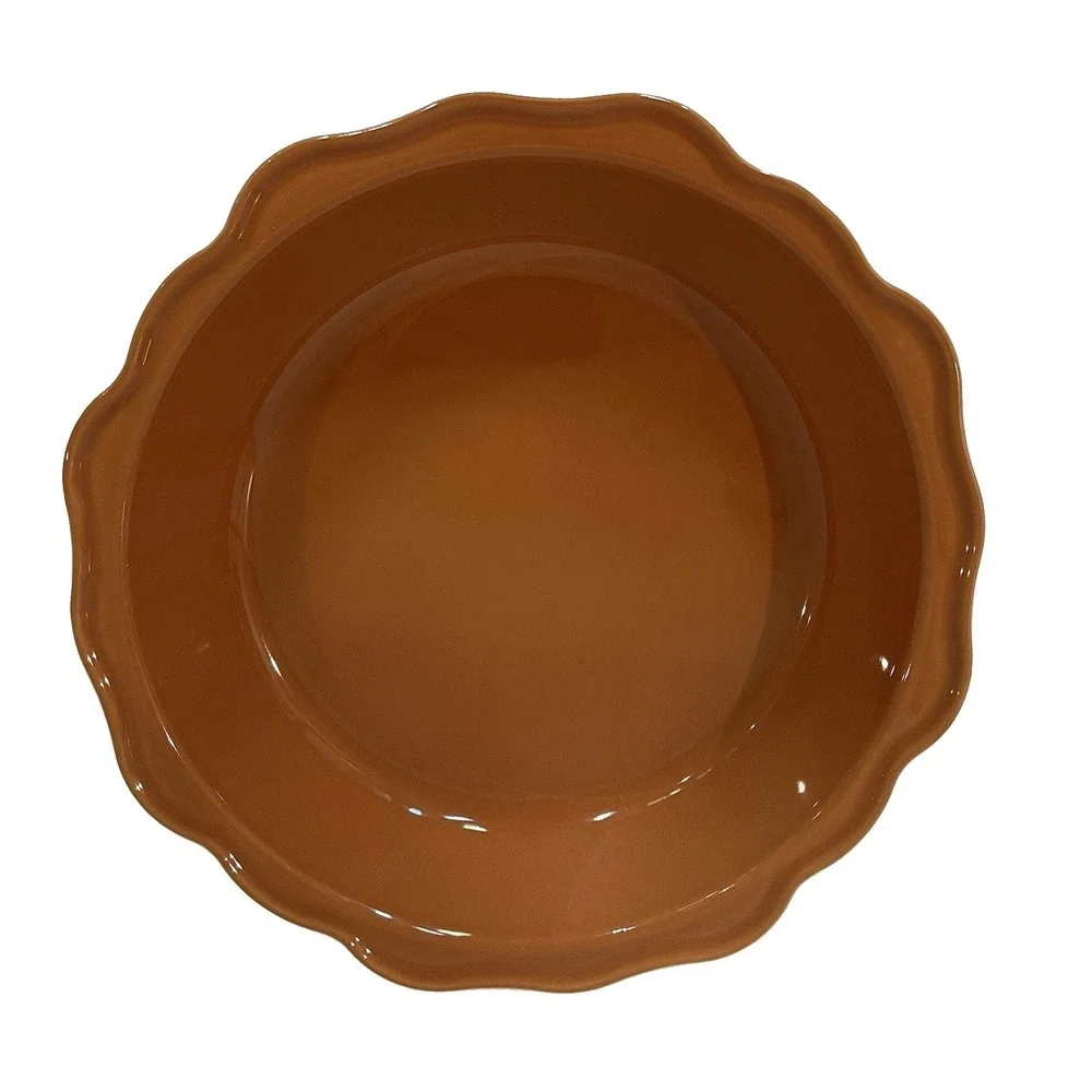 Emile Henry Ruffled Pie Dish French Ceramic Artisan Tan 10